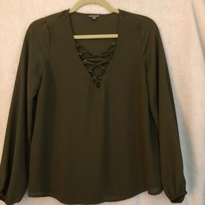 Charlotte Russe army green long sleeved blouse